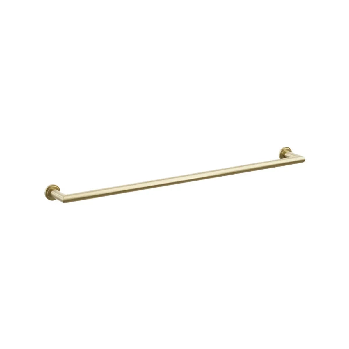 The Emtek Modern Tubular Towel Bar with Step Disk Rosette in Satin Brass finish.