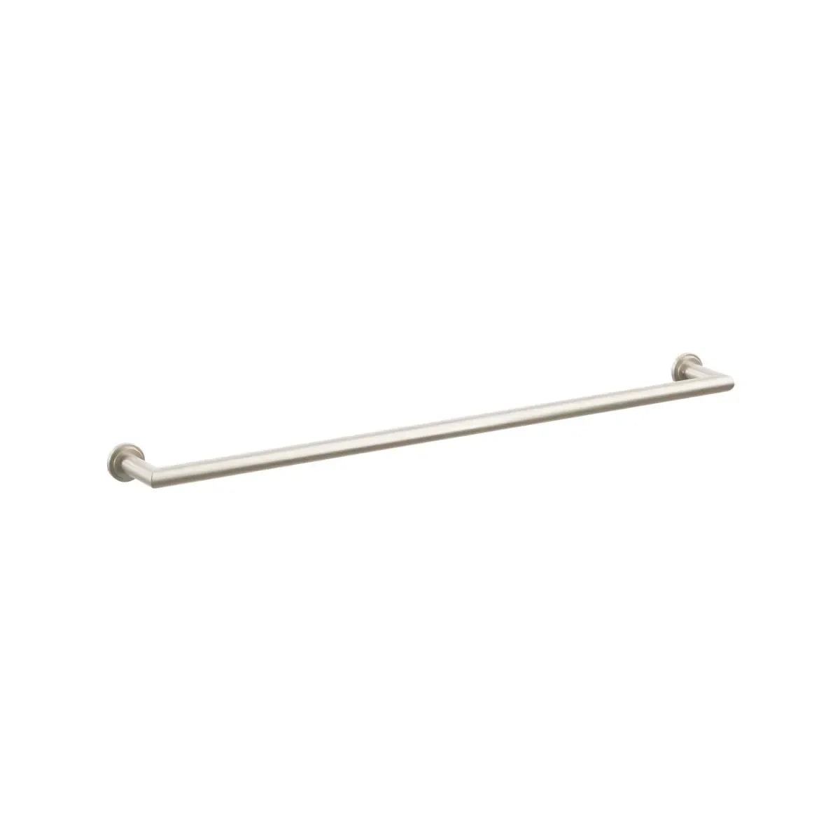 The Emtek Modern Tubular Towel Bar with Step Disk Rosette in Satin Nickel finish.