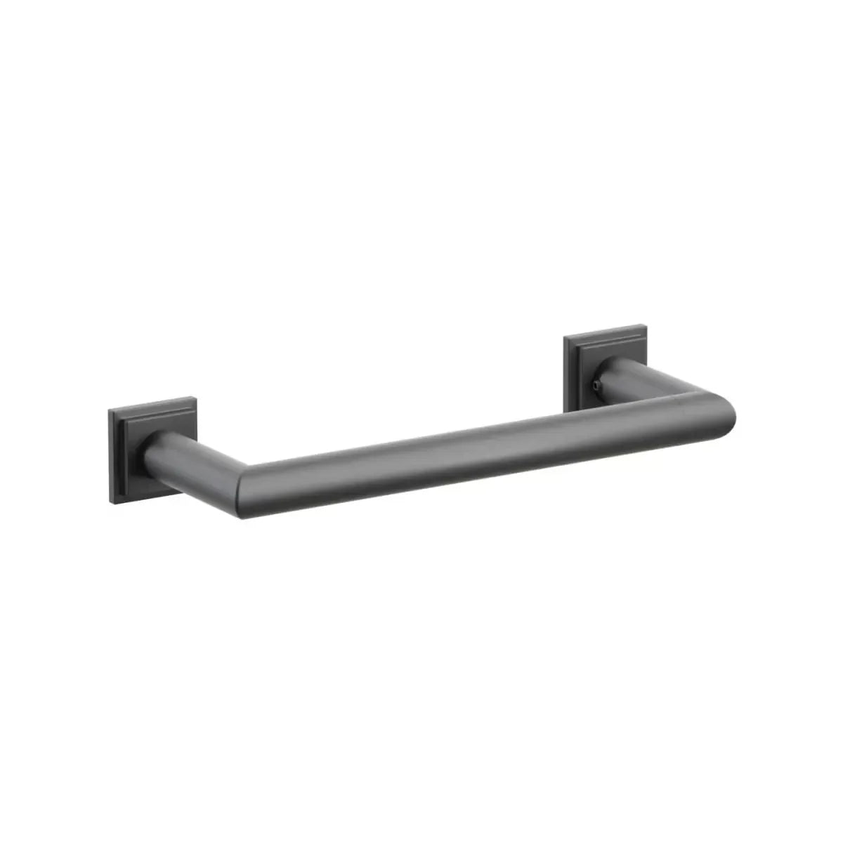 The Emtek Modern Tubular Towel Bar with Step Square Rosette in Flat Black finish.