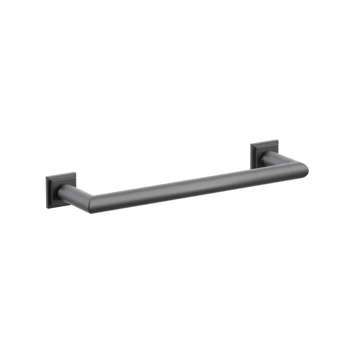 The Emtek Modern Tubular Towel Bar with Step Square Rosette in Flat Black finish.