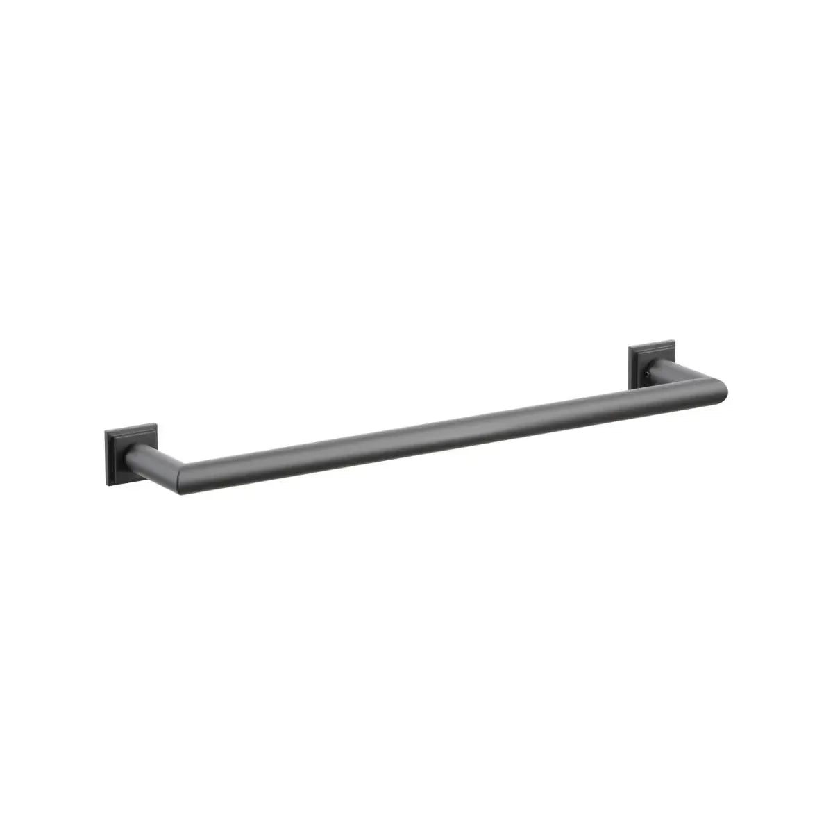 The Emtek Modern Tubular Towel Bar with Step Square Rosette in Flat Black finish.