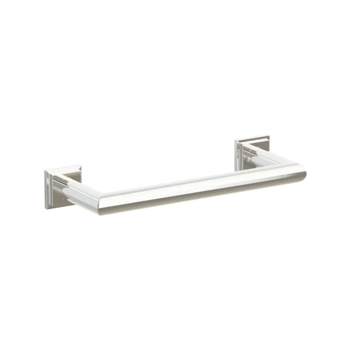 The Emtek Modern Tubular Towel Bar with Step Square Rosette in Lifetime Polished Nickel finish.