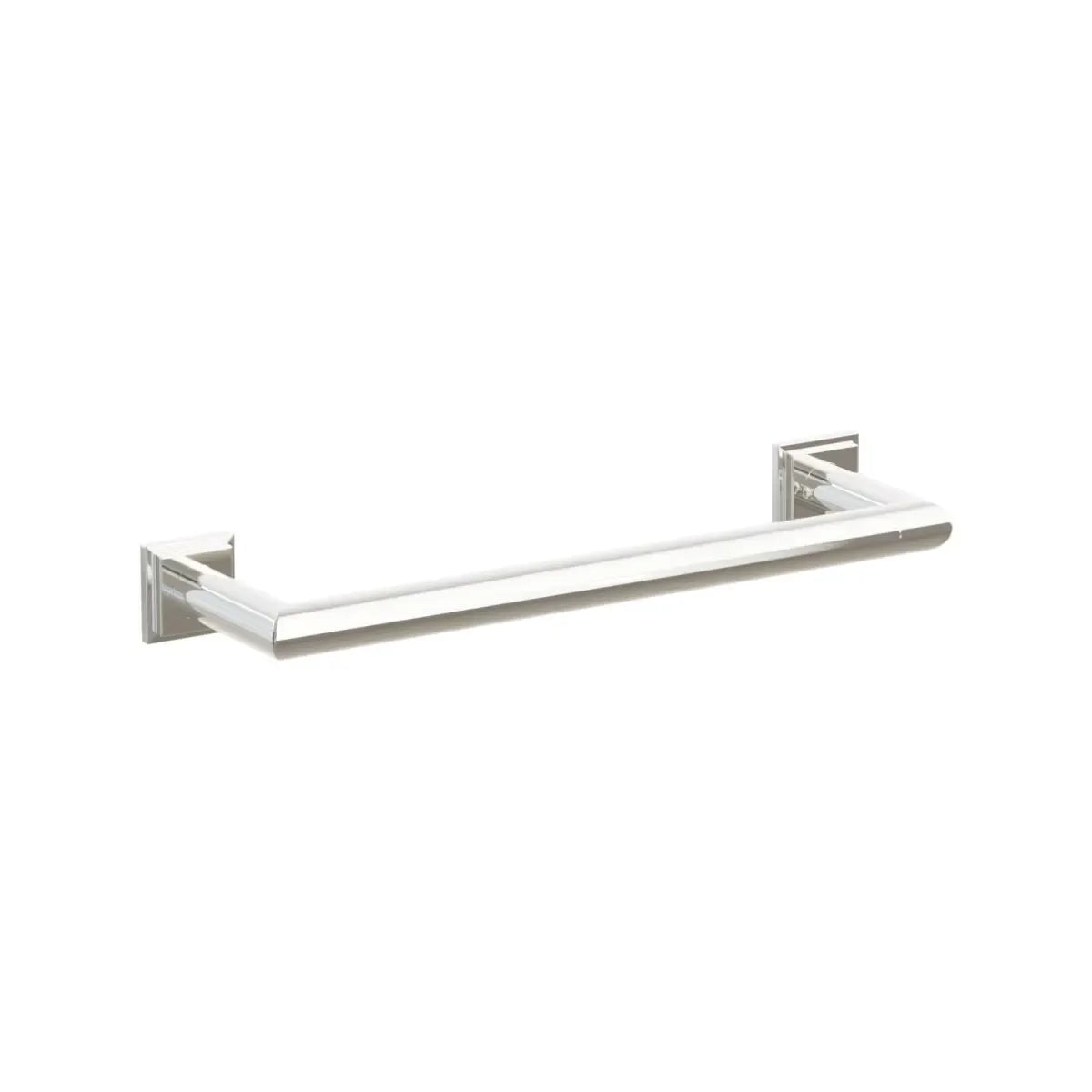 The Emtek Modern Tubular Towel Bar with Step Square Rosette in Lifetime Polished Nickel finish.