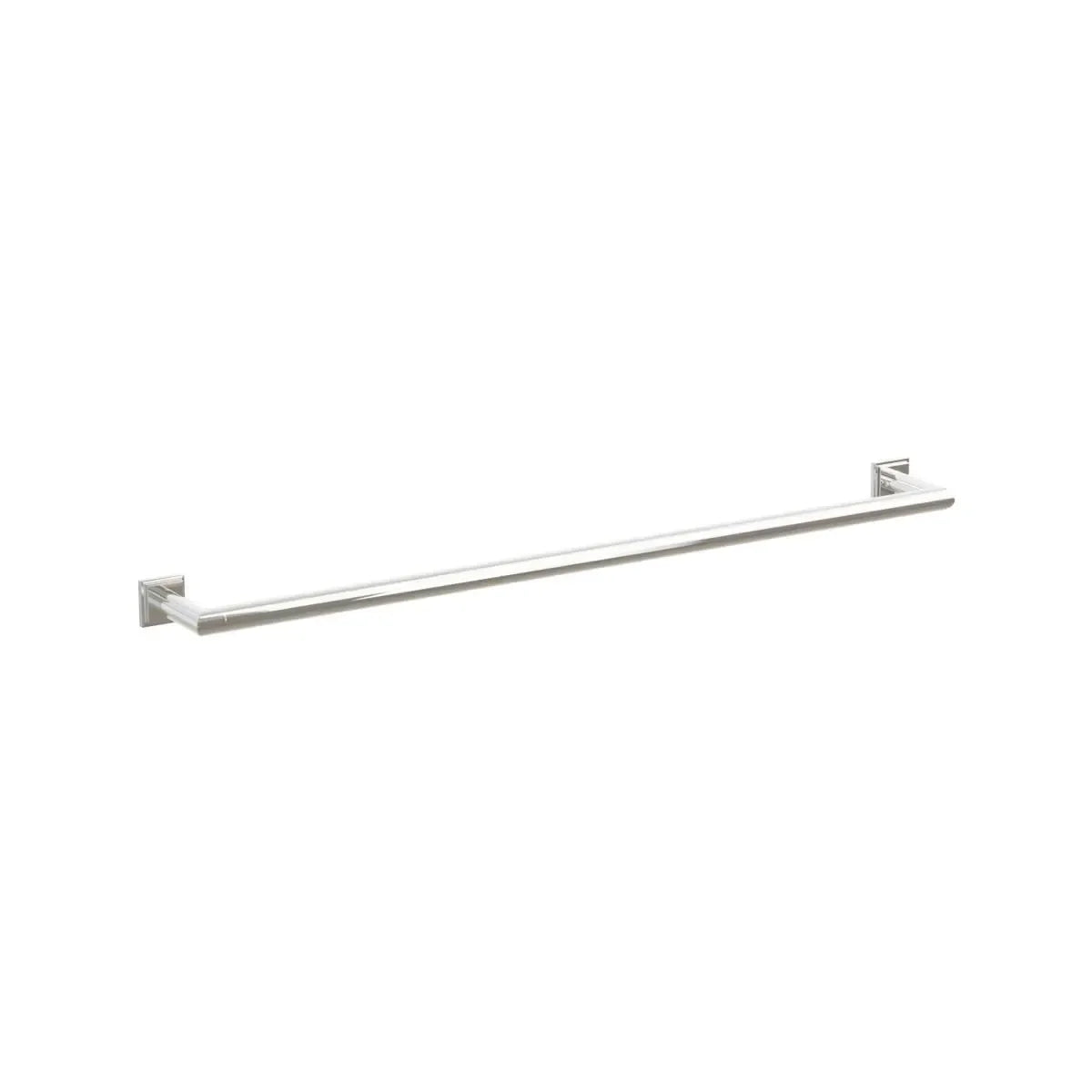 The Emtek Modern Tubular Towel Bar with Step Square Rosette in Lifetime Polished Nickel finish.