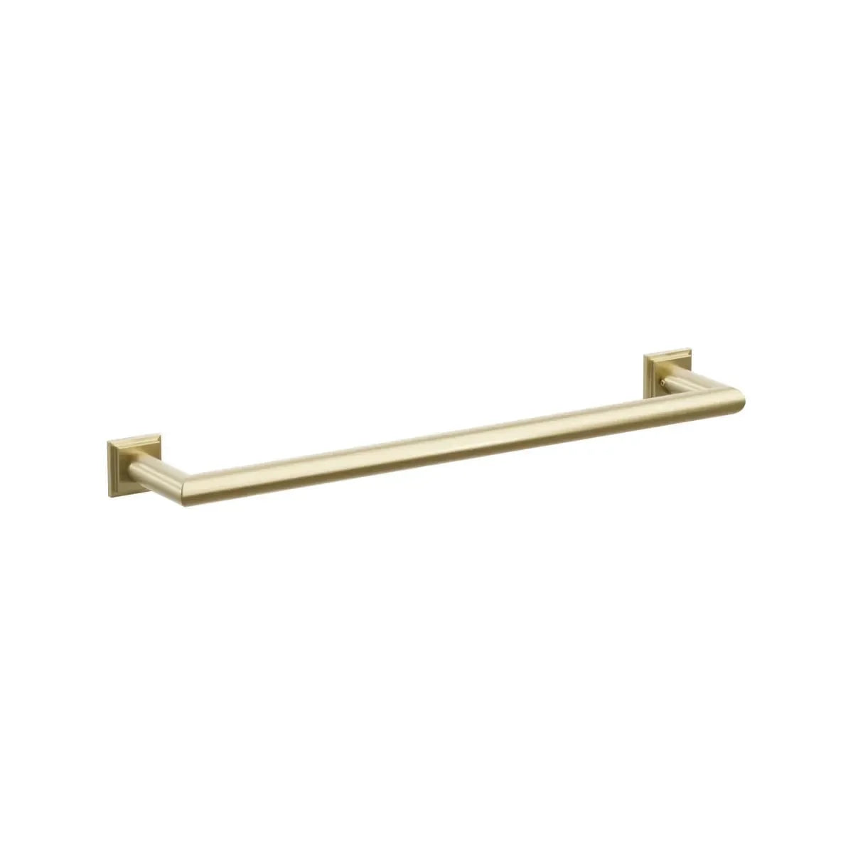 The Emtek Modern Tubular Towel Bar with Step Square Rosette in Satin Brass finish.