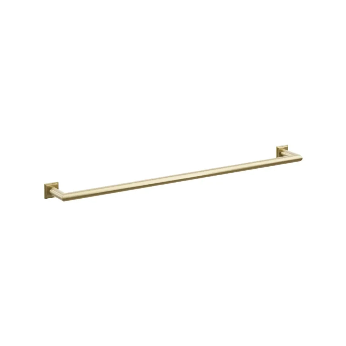 The Emtek Modern Tubular Towel Bar with Step Square Rosette in Satin Brass finish.