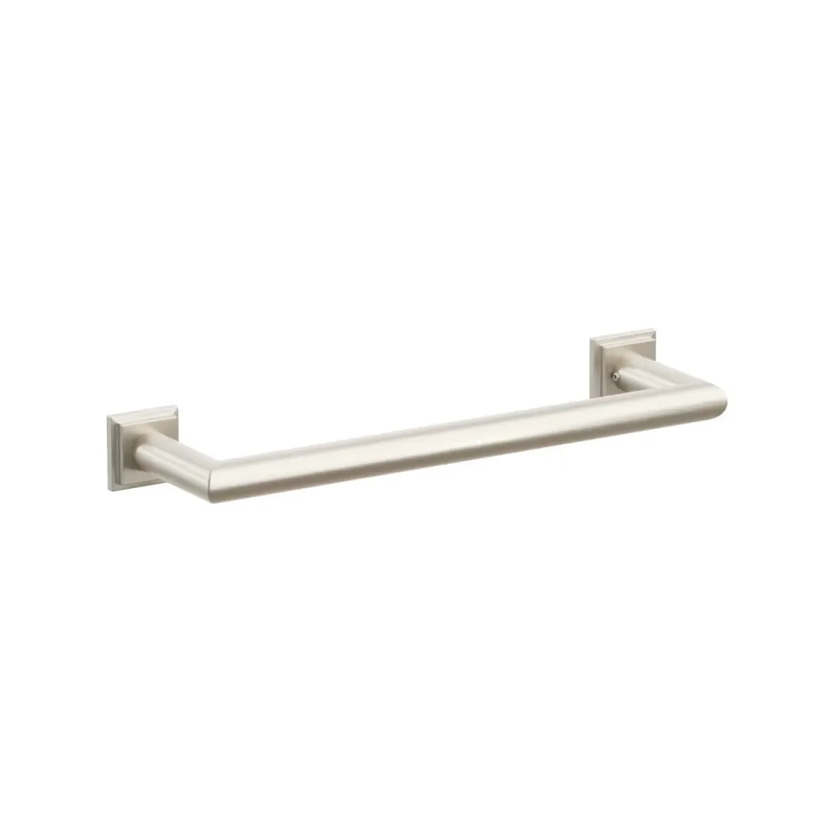 The Emtek Modern Tubular Towel Bar with Step Square Rosette in Satin Nickel finish.
