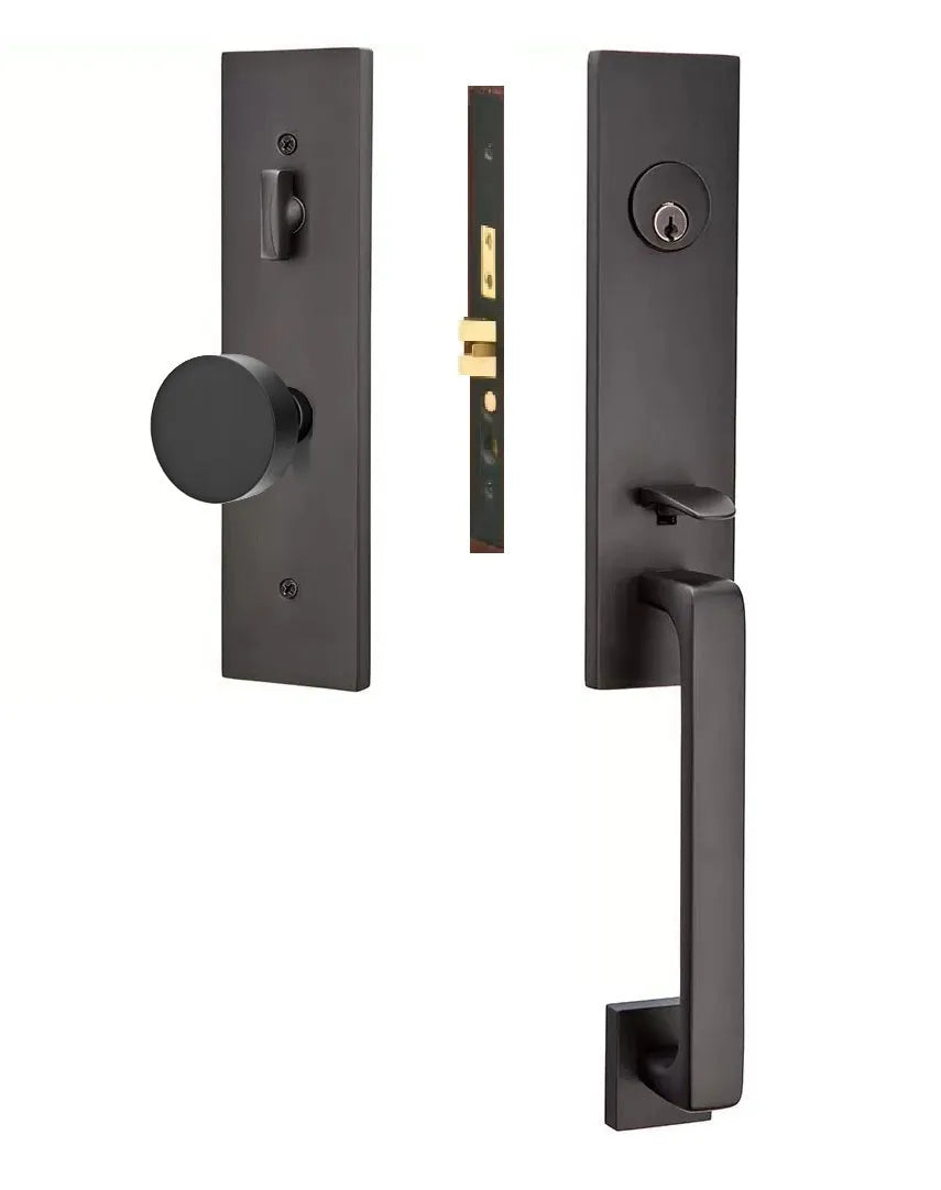 Emtek Mormont Mortise Entrance Handleset with Round Knob in Flat Black finish