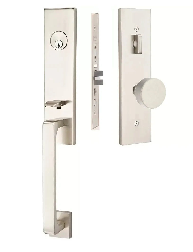Emtek Mormont Mortise Entrance Handleset with Round Knob in Satin Nickel finish
