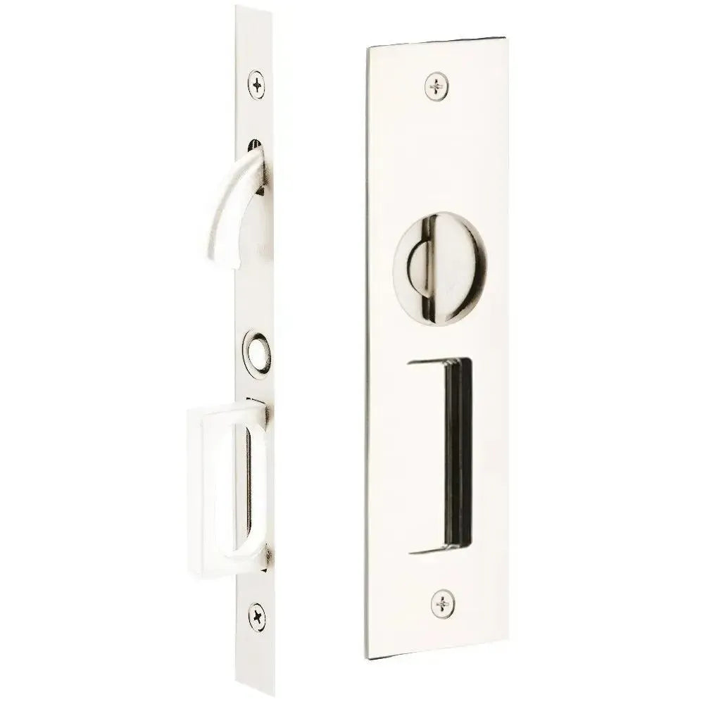 Emtek Narrow Modern Rectangular Pocket Door Mortise Lock in Lifetime Polished Nickel finish