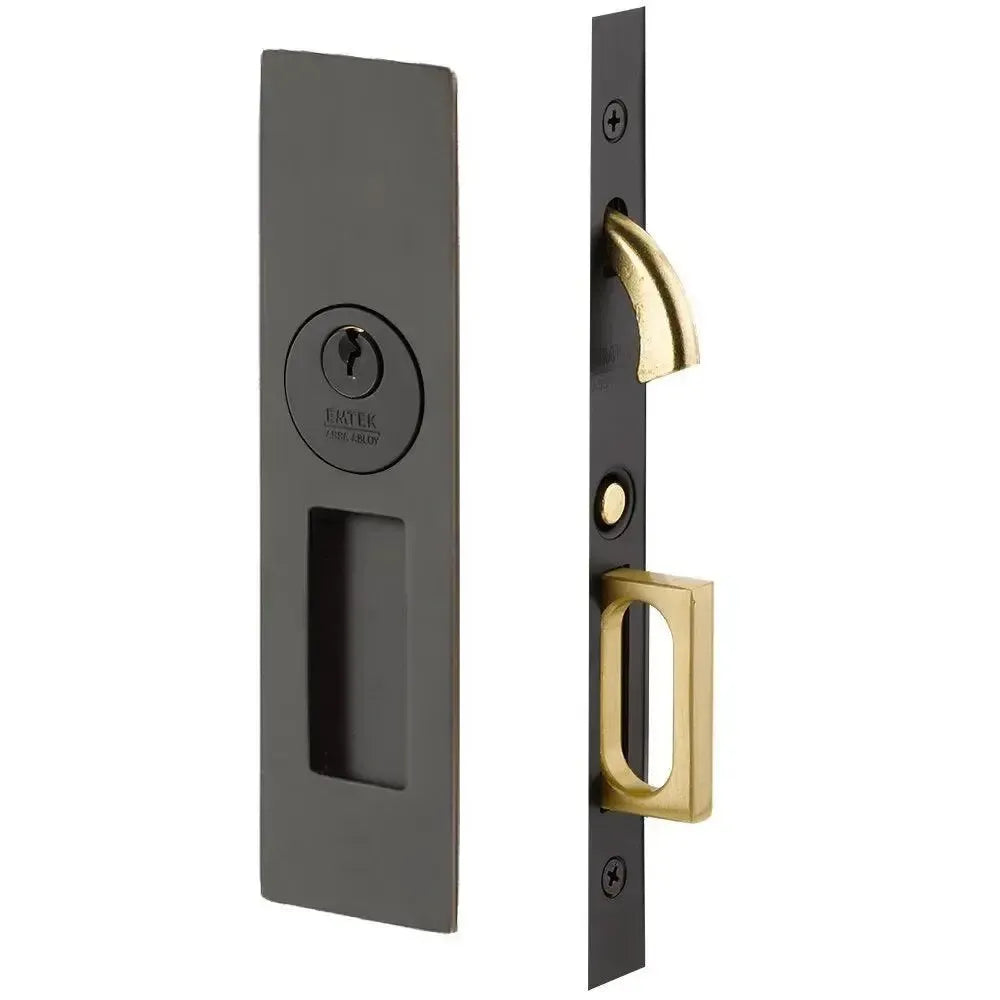 Emtek Keyed Narrow Modern Rectangular Pocket Door Mortise Lock in Oil Rubbed Bronze finish