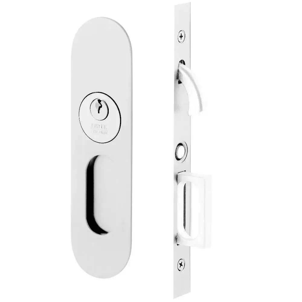 Emtek Keyed Narrow Oval Pocket Door Mortise Lock in Polished Chrome finish