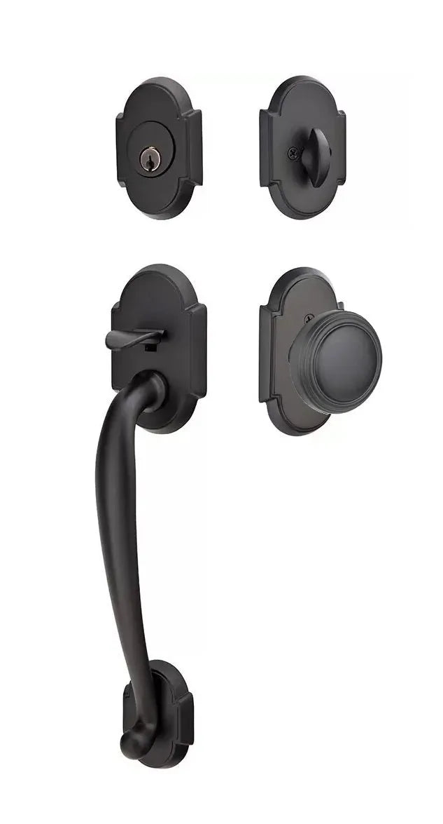 Emtek Nashville Tubular Handleset with Norwich Knob in Flat Black finish
