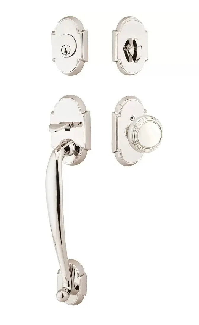 Emtek Nashville Tubular Handleset with Norwich Knob in Lifetime Polished Nickel finish