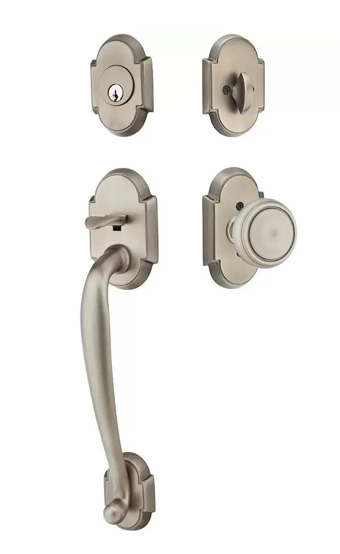 Emtek Nashville Tubular Handleset with Norwich Knob in Pewter finish