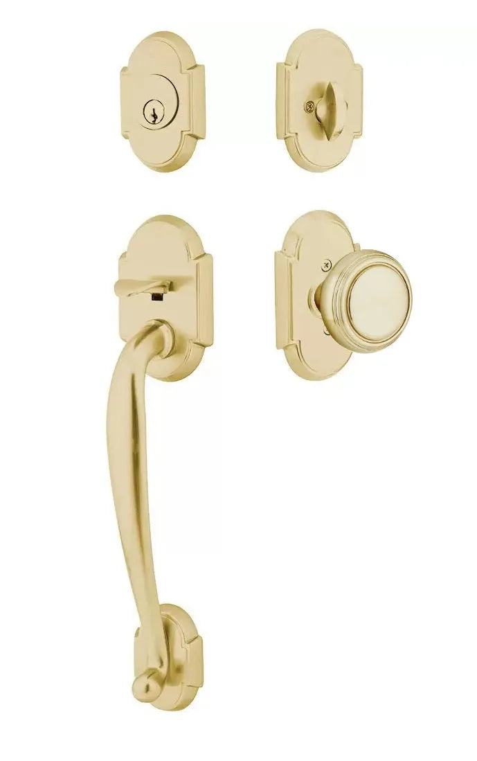 Emtek Nashville Tubular Handleset with Norwich Knob in Satin Brass finish