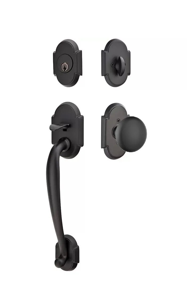 Emtek Nashville Tubular Handleset with Providence Knob in Flat Black finish