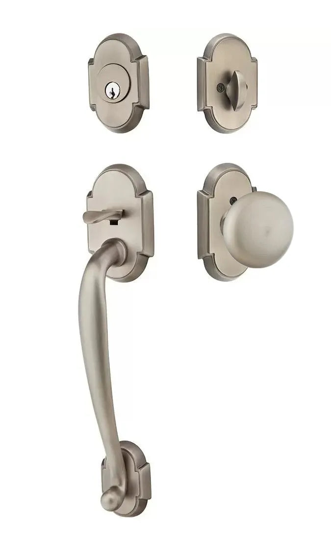 Emtek Nashville Tubular Handleset with Providence Knob in Pewter finish