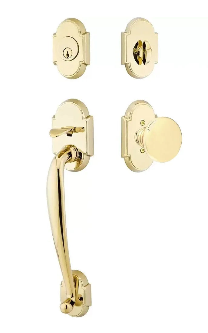 Emtek Nashville Tubular Handleset with Providence Knob in Polished Brass finish