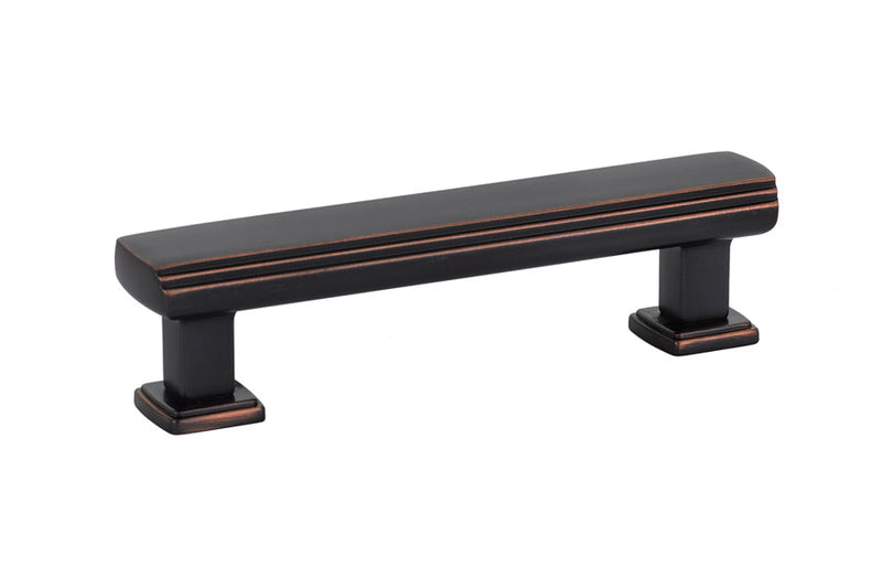 The Emtek Art Deco Cabinet Pull, 3 1/2" Center to Center in Oil Rubbed Bronze finish