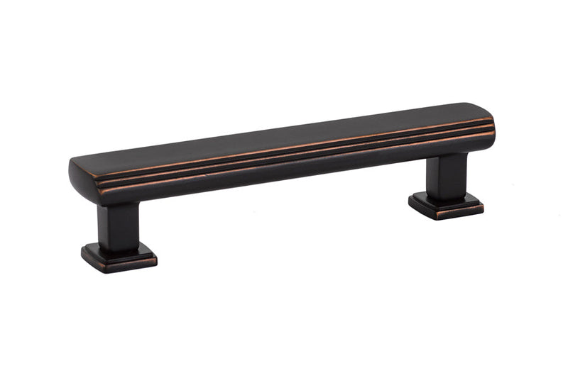 The Emtek Art Deco Cabinet Pull, 4" Center to Center in Oil Rubbed Bronze finish