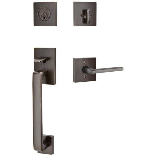 Emtek Baden Tubular Entrance Handleset with Helios Lever in Oil Rubbed Bronze finish