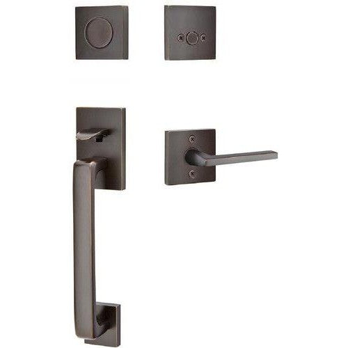 Emtek Baden Tubular Entrance Handleset with Helios Lever in Oil Rubbed Bronze finish