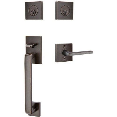 Emtek Baden Tubular Entrance Handleset with Helios Lever in Oil Rubbed Bronze finish