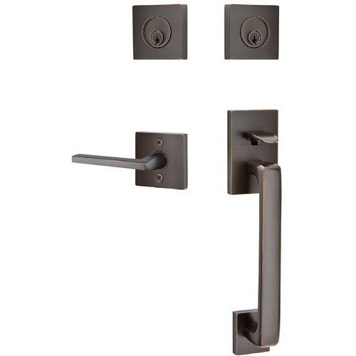 Emtek Baden Tubular Entrance Handleset with Helios Lever in Oil Rubbed Bronze finish