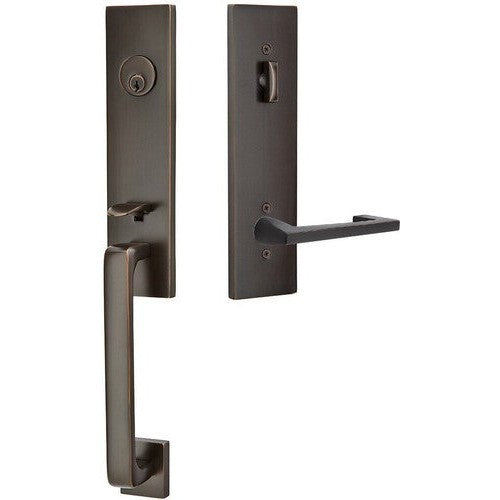 Emtek Davos Handleset with Interior Argos Lever in Oil Rubbed Bronze finish