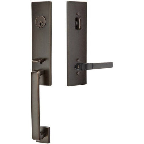 Emtek Davos Handleset with Interior Aston Lever in Oil Rubbed Bronze finish