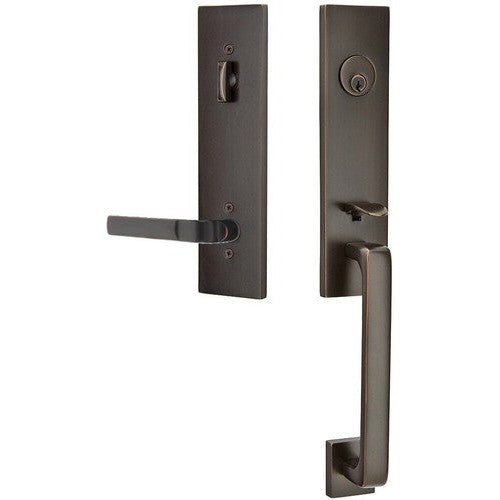 Emtek Davos Handleset with Interior Aston Lever in Oil Rubbed Bronze finish