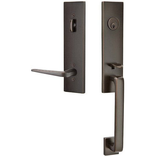 Emtek Davos Handleset with Interior Athena Lever in Oil Rubbed Bronze finish