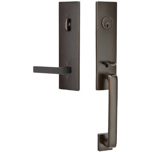 Emtek Davos Tubular Entrance Handleset With Dumont Lever in Oil Rubbed Bronze finish