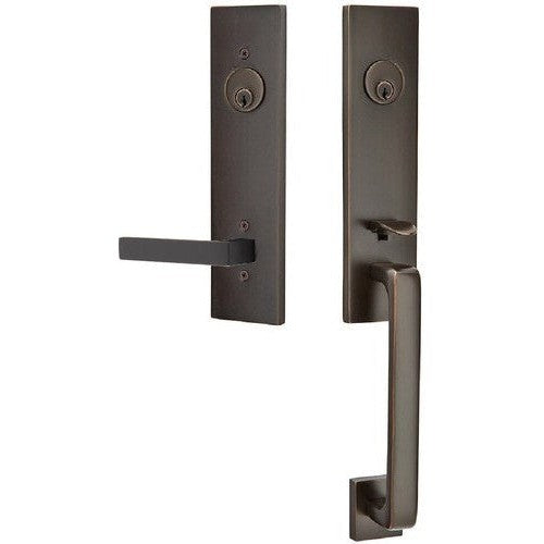 Emtek Davos Tubular Entrance Handleset With Dumont Lever in Oil Rubbed Bronze finish