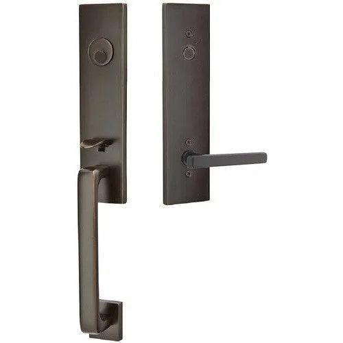 Emtek Davos Tubular Entrance Handleset With Freestone Lever in Oil Rubbed Bronze finish