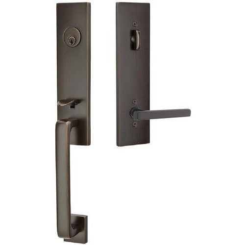 Emtek Davos Tubular Entrance Handleset With Freestone Lever in Oil Rubbed Bronze finish