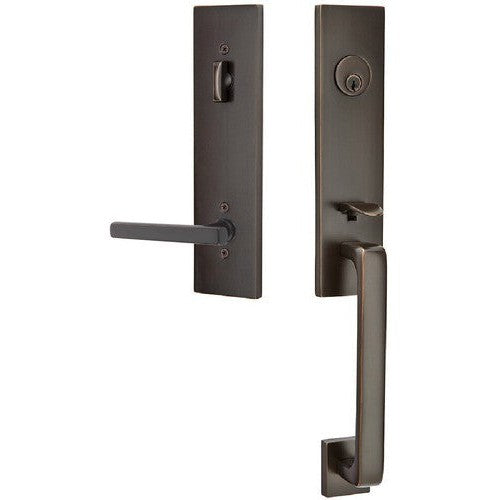 Emtek Davos Tubular Entrance Handleset With Freestone Lever in Oil Rubbed Bronze finish