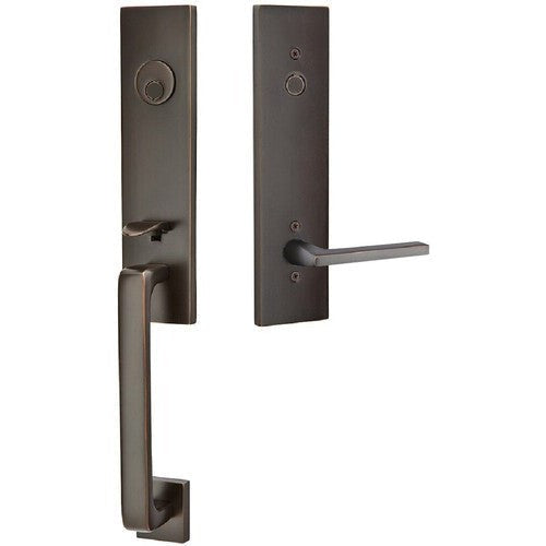 Emtek Davos Tubular Entrance Handleset With Helios Lever in Oil Rubbed Bronze finish