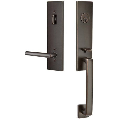 Emtek Davos Tubular Entrance Handleset With Stuttgart Lever in Oil Rubbed Bronze finish