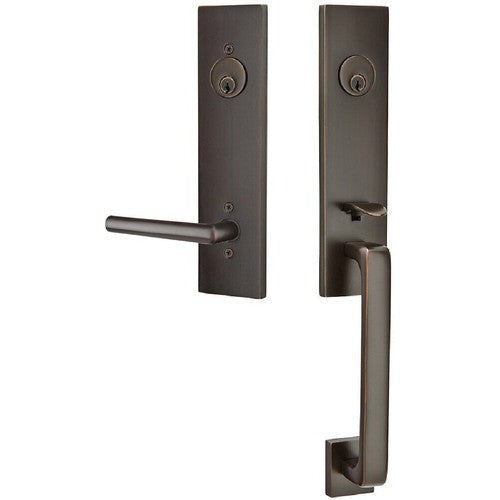 Emtek Davos Tubular Entrance Handleset With Stuttgart Lever in Oil Rubbed Bronze finish