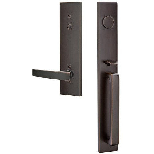 Emtek Dummy Lausanne Tubular Entrance Handleset with Geneva Lever in Oil Rubbed Bronze finish