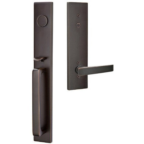 Emtek Dummy Lausanne Tubular Entrance Handleset with Geneva Lever in Oil Rubbed Bronze finish