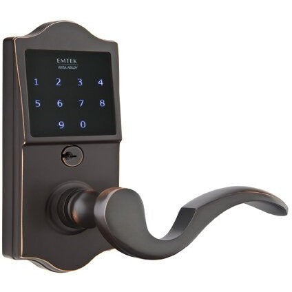 Emtek EMTouch Classic Electronic Touchscreen Keypad Leverset with Cortina Lever in Oil Rubbed Bronze finish