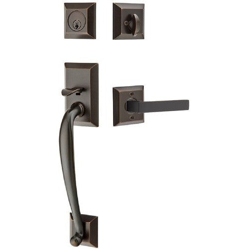 Emtek Franklin Tubular Entrance Handleset With Dumont Lever in Oil Rubbed Bronze finish