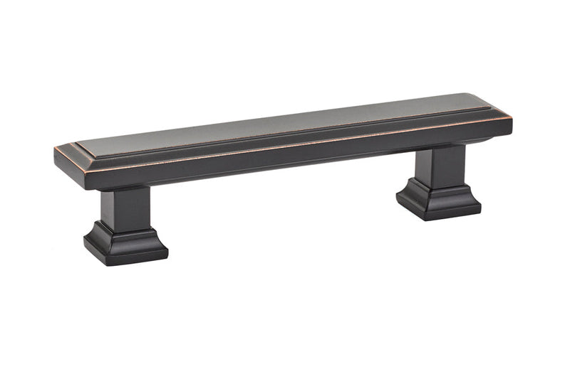 The Emtek Geometric Rectangular Cabinet Pull, 3 1/2" Center to Center in Oil Rubbed Bronze finish