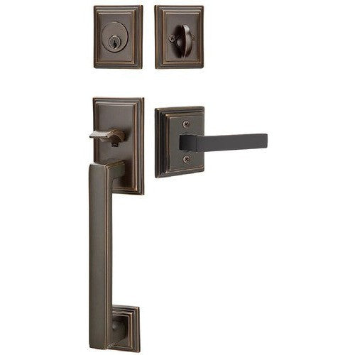 Emtek Hamden Tubular Entrance Handleset With Dumont Lever in Oil Rubbed Bronze finish