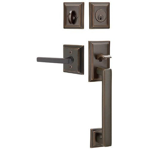 Emtek Hamden Tubular Entrance Handleset With Freestone Lever in Oil Rubbed Bronze finish