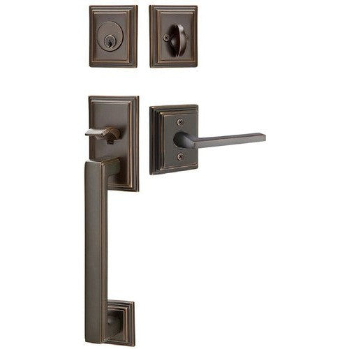 Emtek Hamden Tubular Entrance Handleset With Helios Lever in Oil Rubbed Bronze finish