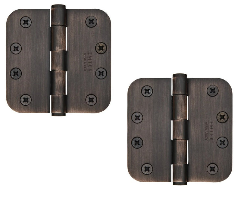 Emtek Heavy Duty Steel Plain Bearing Hinge, 4" x 4" with 5/8" Radius Corners in Oil Rubbed Bronze finish